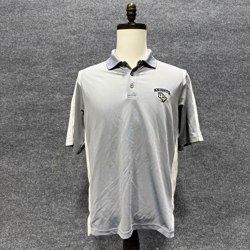 Under Armour UCF Knights Polo Shirt Mens Gray White HeatGear Golf Performance